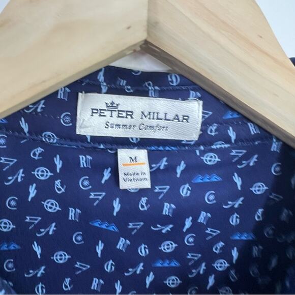 Peter Millar Summer Comfort Performance Golf Polo Navy Print Shirt Size Medium - Picture 8 of 11
